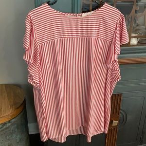—LOFT— Red Stripe Blouse Flutter Sleeve Top